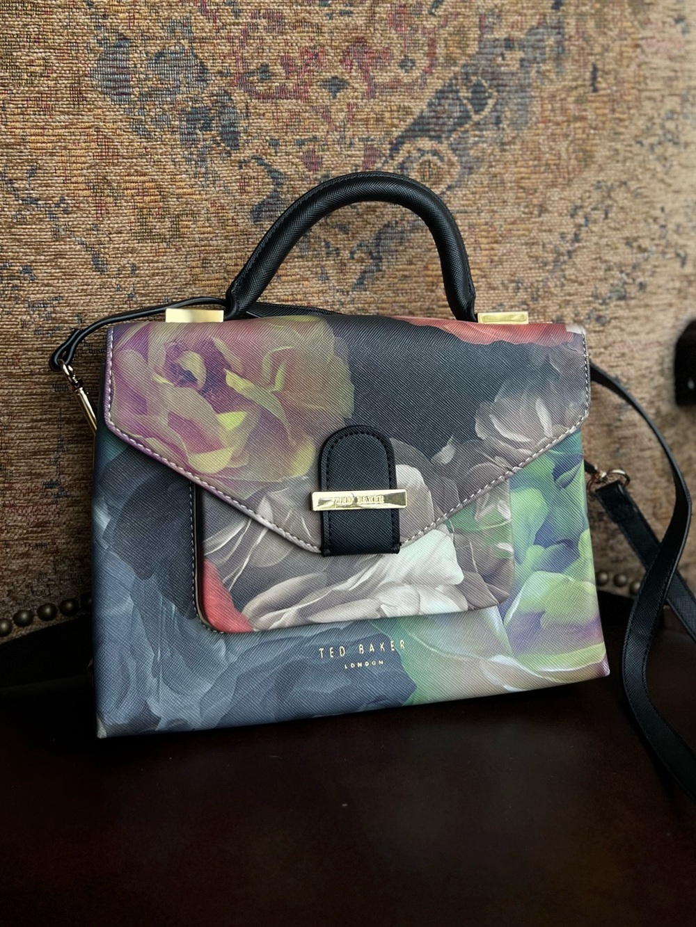 Ted Baker Black Multicolor Floral Top-Handle Satchel